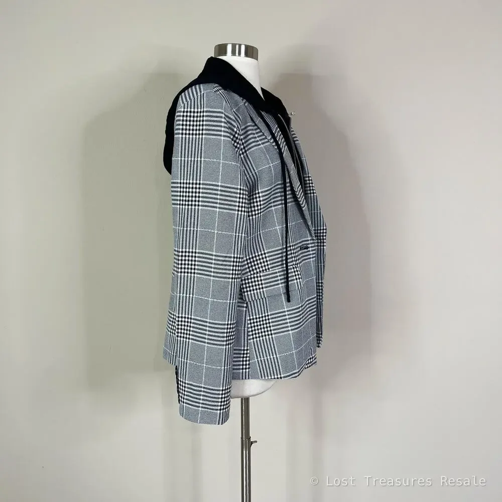 Evereve | Park Avenue Hoodie Dickie Black White Grey Plaid Blazer Jacket Large L - Picture 5 of 9